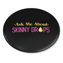Load image into Gallery viewer, Partner.Co | Ask Me About Skinny Drops Stacked Yellow Pink Black Logo | Button Pins Pack