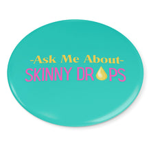Load image into Gallery viewer, Partner.Co | Ask Me About Skinny Drops Pin/Yellow Logo Turquoise | Button Pins