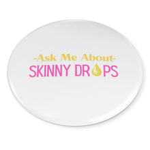 Load image into Gallery viewer, Partner.Co | Ask Me About Skinny Drops Stacked Yellow Pink White Logo | Button Pins Pack