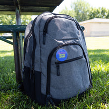 Load image into Gallery viewer, Partner.Co | Ask Me About Skinny Drops Yellow Neon Logo Royal Blue | Button Pins