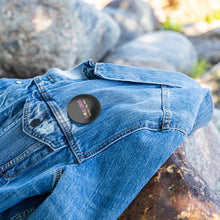 Load image into Gallery viewer, Partner.Co | Ask Me About Skinny Drops Stacked Yellow Pink Black Logo | Button Pins Pack