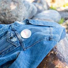 Load image into Gallery viewer, Partner.Co | Ask Me About Skinny Drops Stacked Yellow Pink White Logo | Button Pins Pack