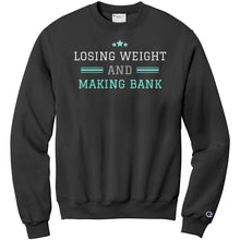 Load image into Gallery viewer, Partner.Co | Losing Weight and Making Bank Lt. Green Logo Back / Ask Me How with Skinny Drops Women Logo| Sweatshirt
