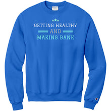 Load image into Gallery viewer, Partner.Co | Getting Healthy and Making Bank Lt. Green Logo Back / Ask Me How with Skinny Drops Women Logo| Sweatshirt