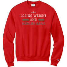 Load image into Gallery viewer, Partner.Co | Losing Weight and Making Bank Green Man Logo Back / Ask Me How with Skinny Drops Women Logo| Sweatshirt