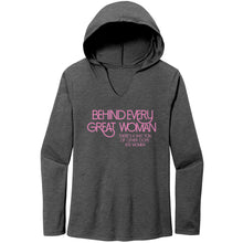 Load image into Gallery viewer, Empower | Behind Every Great Woman | Pink Print Women’s Perfect Tri Long Sleeve Hoodie
