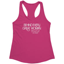 Load image into Gallery viewer, Empower | Behind Every Great Woman | White Print Women's Racerback Tank