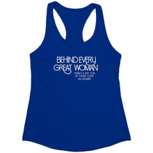 Load image into Gallery viewer, Empower | Behind Every Great Woman | White Print Women's Racerback Tank