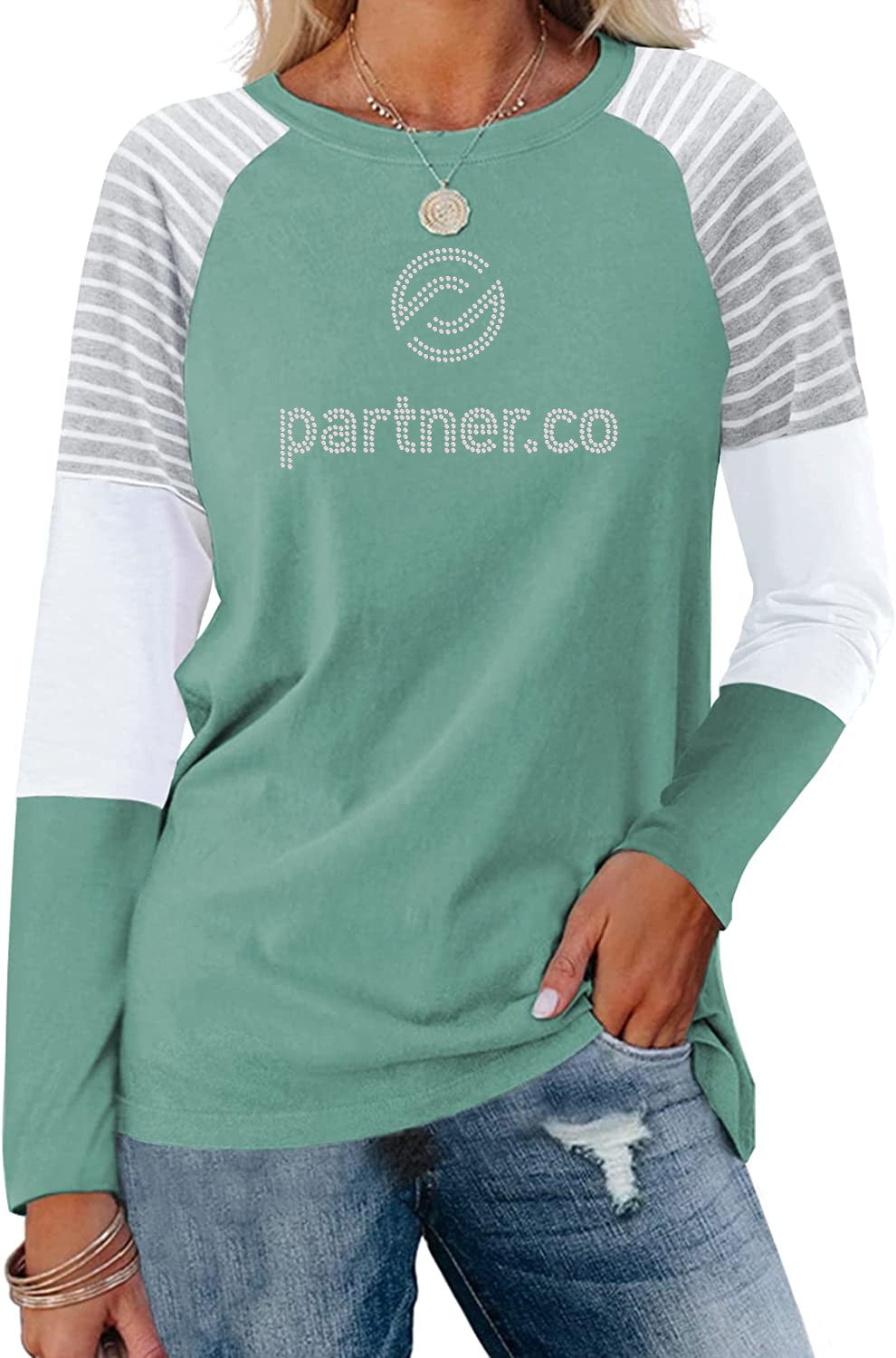 Partner.Co | BLING BUSINESS CASUAL Collection Tri-Color Stripe Long Sleeve Top