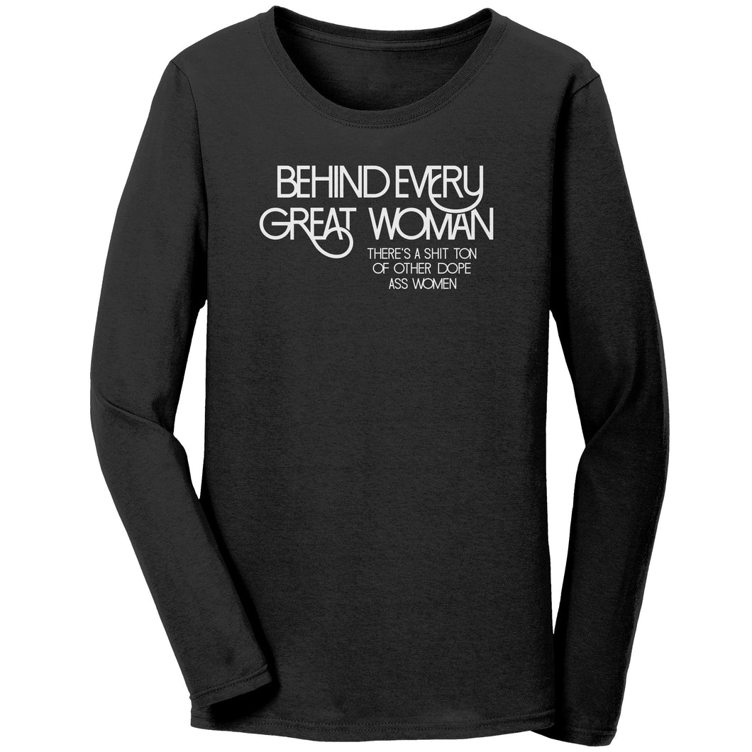 Empower | Behind Every Great Woman | White Print Ladies Jersey Long-Sleeves T-shirt