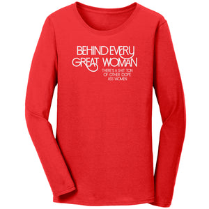 Empower | Behind Every Great Woman | White Print Ladies Jersey Long-Sleeves T-shirt