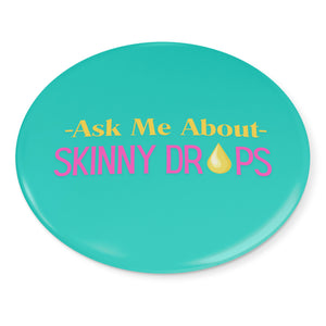 Partner.Co | Ask Me About Skinny Drops Pin/Yellow Logo Turquoise | Button Pins