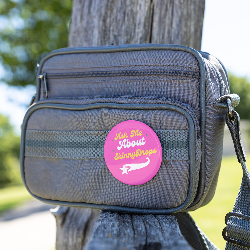Partner.co|  Ask Me About Skinny Drops Baseball Logo Pink| Button Pins