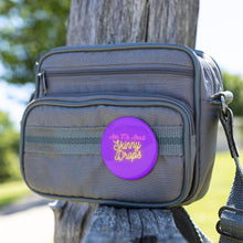 Load image into Gallery viewer, Partner.Co | Ask Me About Skinny Drops Neon Yellow Logo Purple | Button Pins
