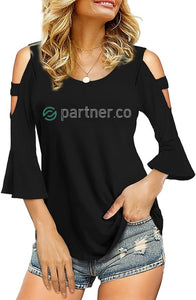 PARTNER.CO | BLING BUSINESS CASUAL Women's Cold Shoulder 3/4 Sleeve Top