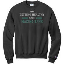 Load image into Gallery viewer, Partner.Co | Getting Healthy and Making Bank Green Man Logo Back / Ask Me How with Skinny Drops Women Logo| Sweatshirt
