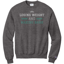 Load image into Gallery viewer, Partner.Co | Losing Weight and Making Bank Green  Man Logo Back / Ask Me How with Skinny Drops Women Logo| Sweatshirt
