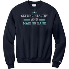 Load image into Gallery viewer, Partner.Co | Getting Healthy and Making Bank Lt. Green Logo Back / Ask Me How with Skinny Drops Women Logo| Sweatshirt
