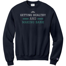 Load image into Gallery viewer, Partner.Co | Getting Healthy and Making Bank Green Man Logo Back / Ask Me How with Skinny Drops Women Logo| Sweatshirt

