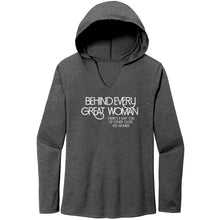 Load image into Gallery viewer, Empower | Behind Every Great Woman | White Print Women’s Perfect Tri Long Sleeve Hoodie
