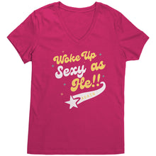Load image into Gallery viewer, Partner.Co | Woke Up Sexy as He!! Skinny Drops Baseball Logo | Women&#39;s V-Neck
