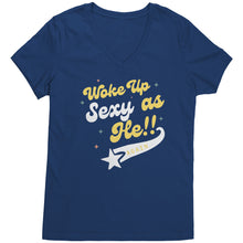 Load image into Gallery viewer, Partner.Co | Woke Up Sexy as He!! Skinny Drops Baseball Logo | Women&#39;s V-Neck
