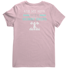 Load image into Gallery viewer, Partner.Co | Losing Weight and Making Bank Green Man Logo Back / Ask Me How with Skinny Drops Women Logo| Women&#39;s V-Neck
