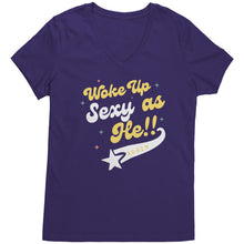 Load image into Gallery viewer, Partner.Co | Woke Up Sexy as He!! Skinny Drops Baseball Logo | Women&#39;s V-Neck
