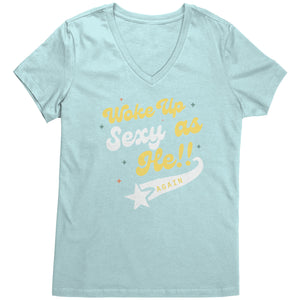 Partner.Co | Woke Up Sexy as He!! Skinny Drops Baseball Logo | Women's V-Neck