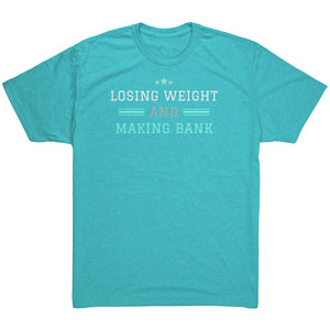 Partner.Co | Losing Weight and Making Bank Mint Logo Back / Ask Me How with Skinny Drops Woman Logo| Unisex Triblend Shirt