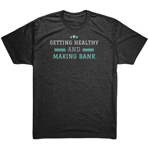 Partner.Co | Getting Healthy and Making Bank Mint Logo Back / Ask Me How with Skinny Drops Woman Logo| Unisex Triblend Shirt