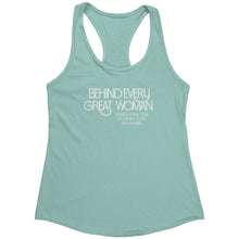 Load image into Gallery viewer, Empower | Behind Every Great Woman | White Print Women&#39;s Racerback Tank
