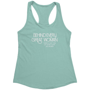 Empower | Behind Every Great Woman | White Print Women's Racerback Tank