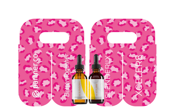 Partner.Co | Better Together Slenderiix Xceler8 Body Balancing Drops Mini Tote Sleeve PINK LEOPARD LIMITED EDITON 10pc BULK PACK