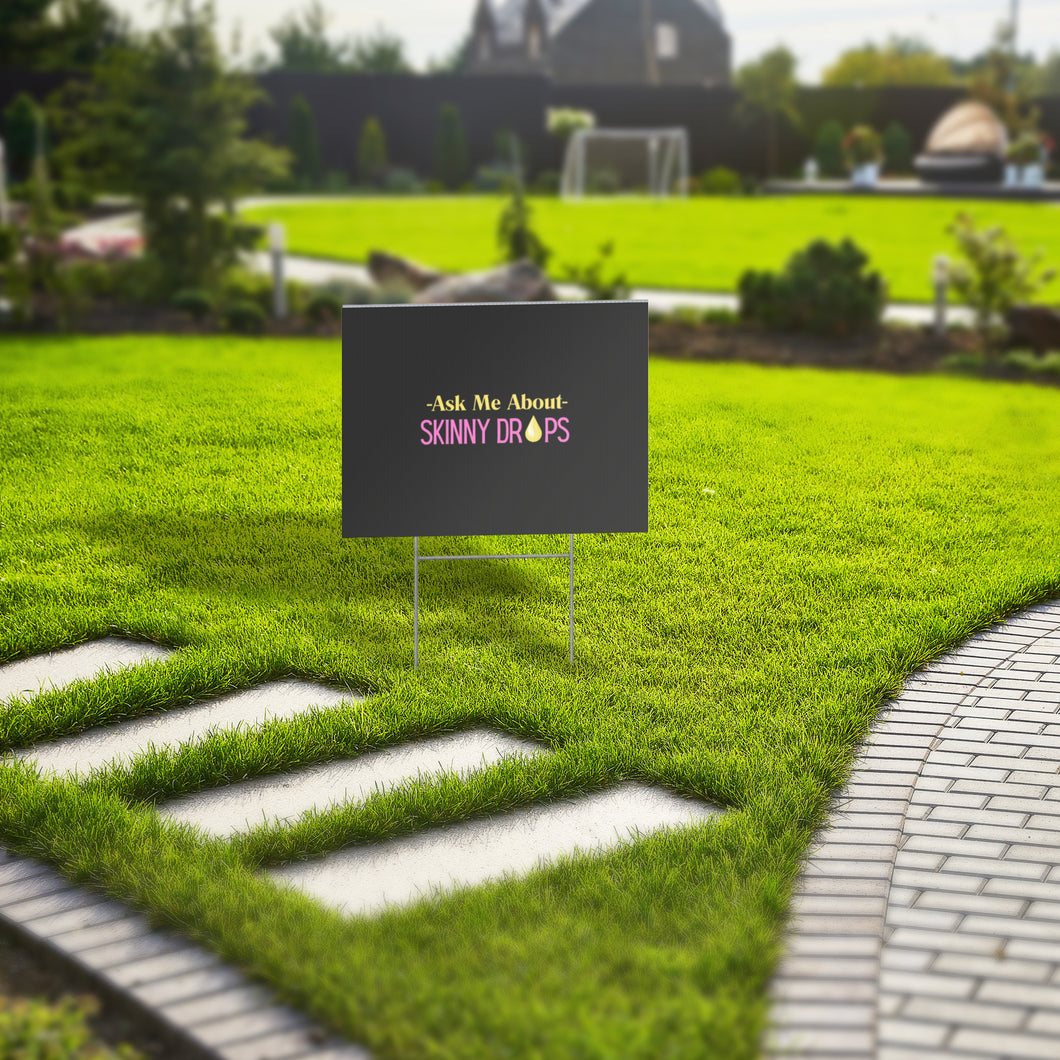 Partner.Co | Ask Me About Skinny Drops Stacked Yellow Pink Black Logo | Event Sign