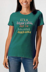 PARTNER.CO | FUN FITNESS Collection BLING It's A Beautiful Day to Balance Hormones Retro Women's Tee