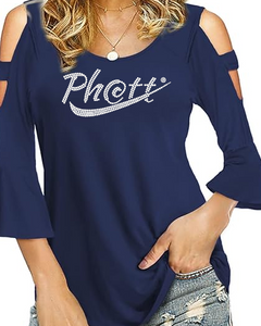Ph@tt | BLING BUSINESS CASUAL Women's Cold Shoulder 3/4 Sleeve Top