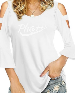 Ph@tt | BLING BUSINESS CASUAL Women's Cold Shoulder 3/4 Sleeve Top