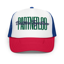 Load image into Gallery viewer, Partner.Co | Green Tall Logo Red White Blue| Trucker hat
