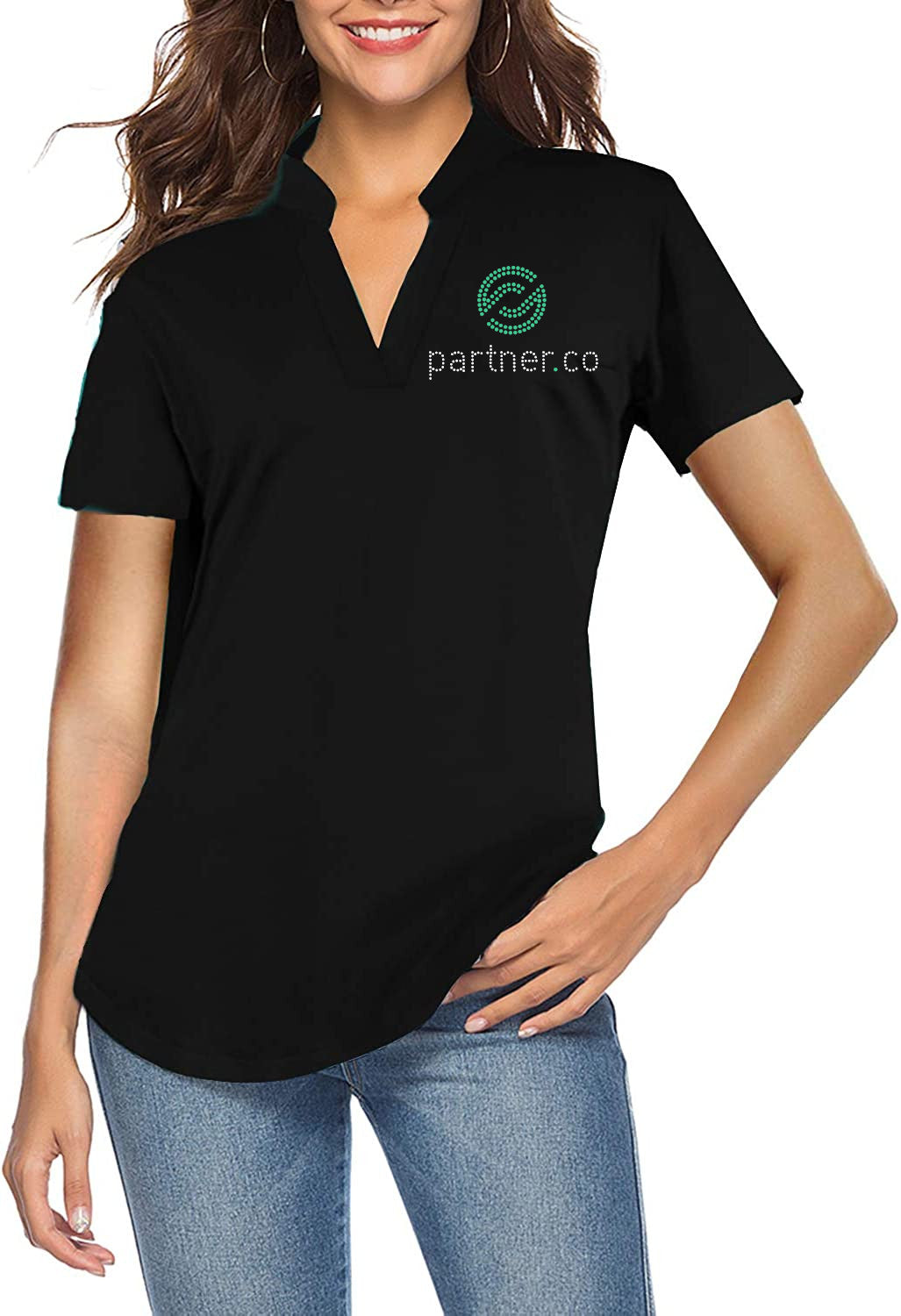 Partner.Co | BLING BUSINESS CASUAL Women's V Neck Short Sleeve Polo