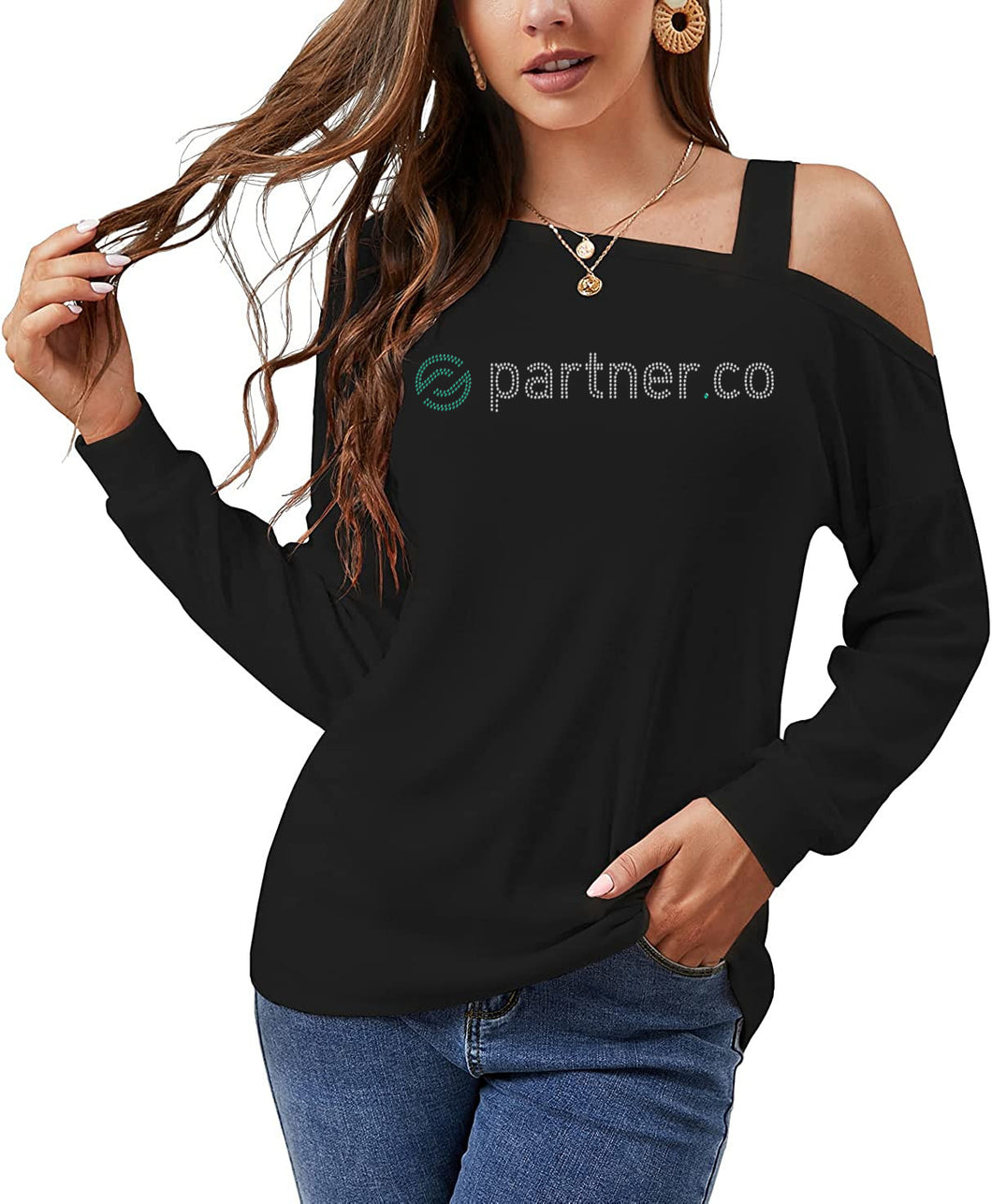 Partner.Co | BLING BUSINESS CASUAL Women's Cold Shoulder Long Sleeve Top