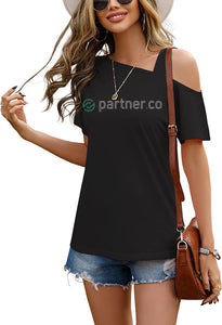 Partner.Co | BLING BUSINESS CASUAL Women's Cold Shoulder Short Sleeve Top