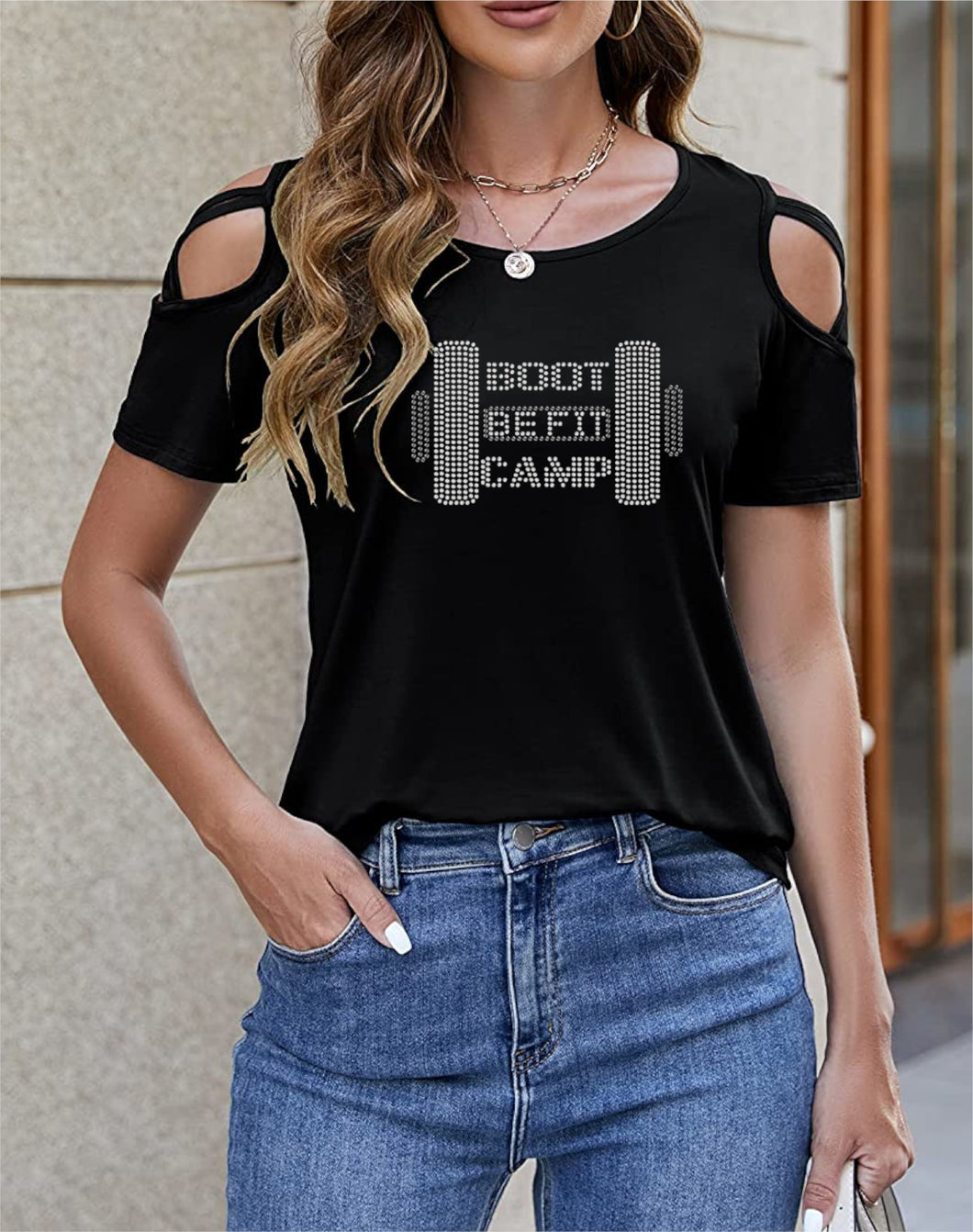 BE FIT BOOTCAMP | BLING BUSINESS CASUAL Women's Cold Shoulder Top