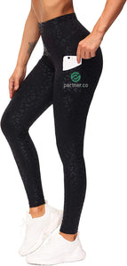Partner.Co | FUN FITNESS BLING Women's Yoga Tummy Control Legging or Capri BLACK LEOPARD Collection