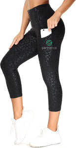 Partner.Co | FUN FITNESS BLING Women's Yoga Tummy Control Legging or Capri BLACK LEOPARD Collection