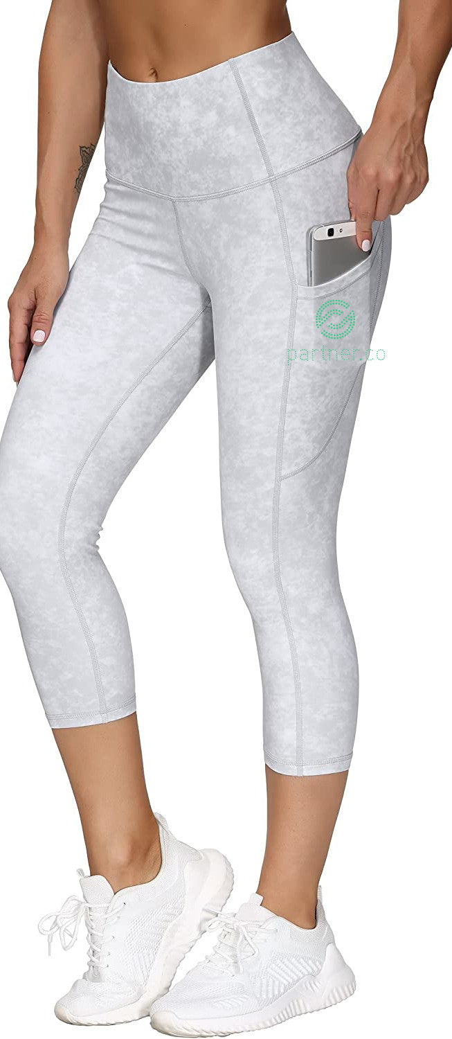 Partner.Co | FUN FITNESS BLING Women's Tummy Control Capri or Yoga Short WHITE CAMO Collection