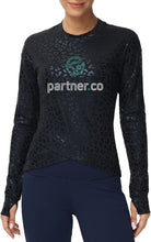 Load image into Gallery viewer, Partner.Co | FUN FITNESS BLING Women&#39;s Compression Long Sleeve Yoga Tee BLACK LEOPARD Collection
