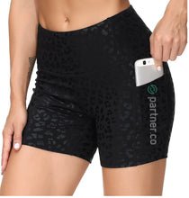 Load image into Gallery viewer, Partner.Co | FUN FITNESS BLING Women&#39;s Yoga Tummy Control Yoga Short BLACK LEOPARD Collection
