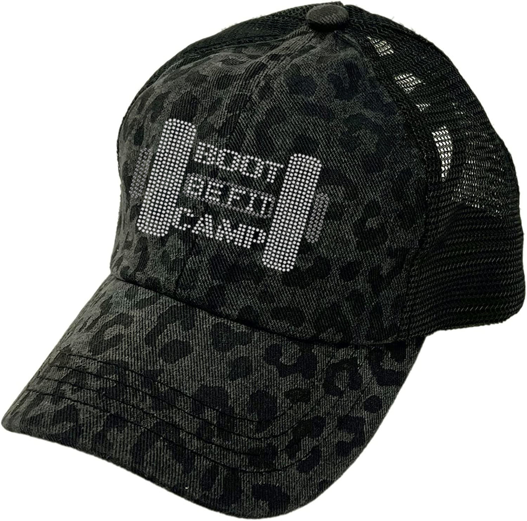 BE FIT BOOTCAMP | FUN FITNESS Collection Yoga BLACK LEOPARD Ponytail Hat