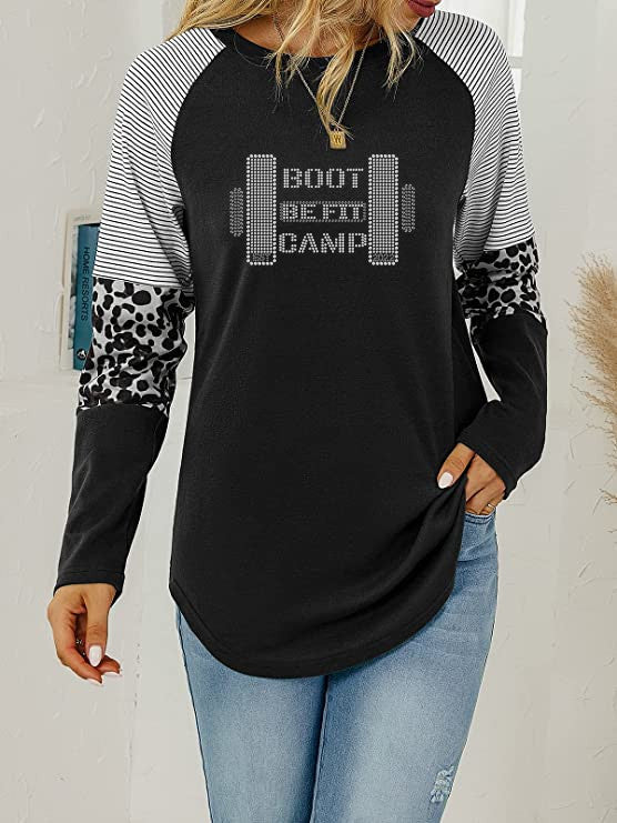 BE FIT BOOTCAMP | BLING BUSINESS CASUAL Collection Tri-Color LEOPARD Long Sleeve Top